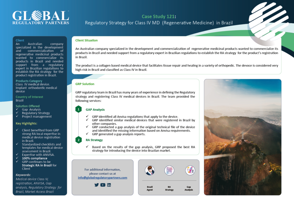CS 121. Regulatory Strategy for Class IV Regenerative Medical Device in Brazil